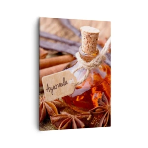 Cuadro sobre lienzo - Impresión de Imagen - Una botella de aceite de especias en una bandeja. - 50x70cm - Hacia la unidad del cuerpo y el espíritu - Decoración de pared moderna para salón y dormitorio ARTTOR