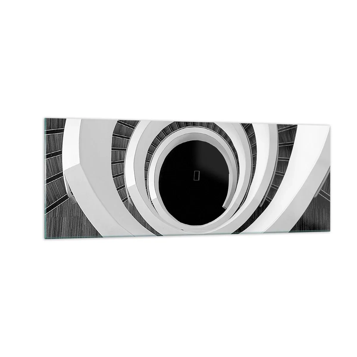 Cuadro sobre vidrio - Impresiones sobre Vidrio - Escalera de caracol en blanco y negro de estilo moderno. - 140x50cm - Hacia el origen - Decoración de pared moderna para salón y dormitorio ARTTOR