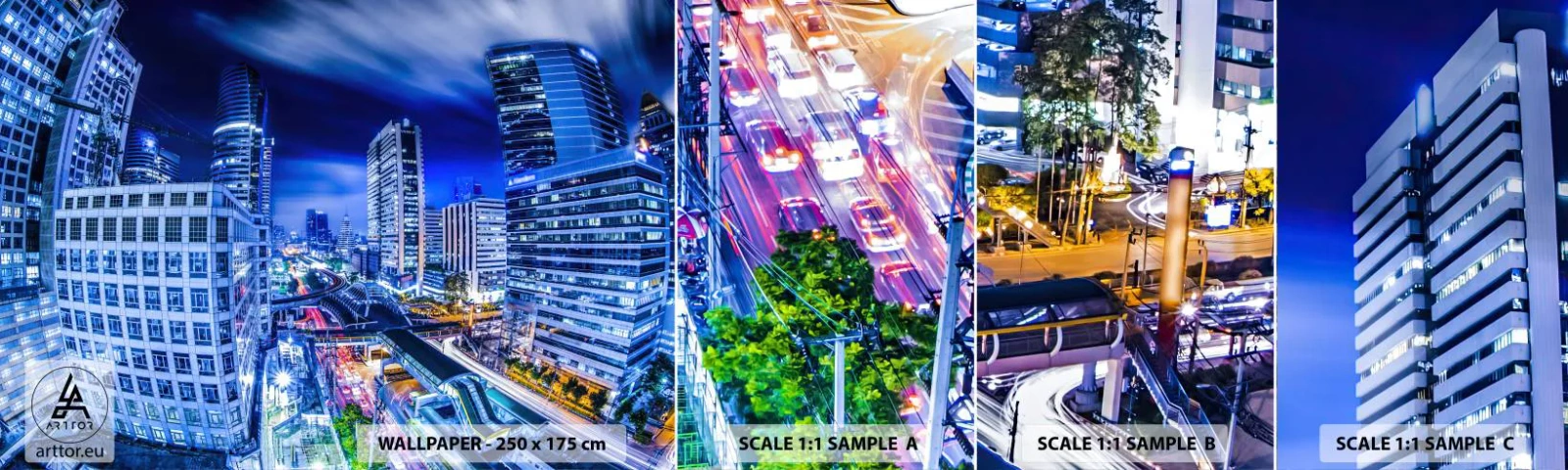 Muestra De Fotomural Standard Eco - Ritmos de la ciudad nocturna - Ciudad, Bangkok, Arquitectura - 100x30 cm