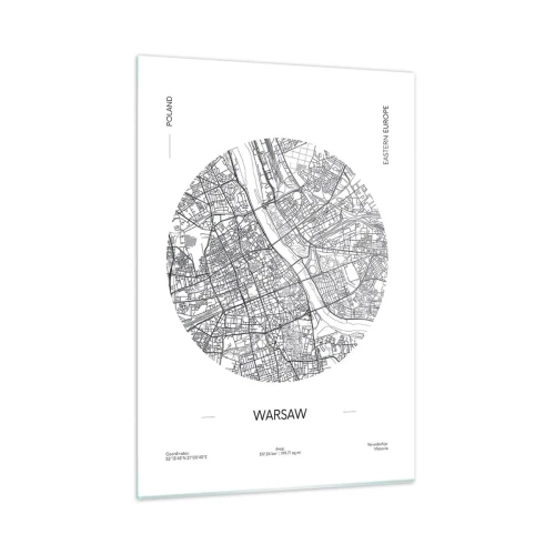 Cuadro sobre vidrio - Impresiones sobre Vidrio - Mapa de Varsovia en forma de ilustración gráfica - 50x70cm - Anatomía de Varsovia - Decoración de pared moderna para salón y dormitorio ARTTOR