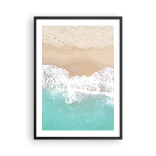 Póster en marco negro - Una playa con vistas a las olas del mar y arena dorada. - 50x70cm - Un toque acariciador - Decoración de pared moderna para salón y dormitorio ARTTOR