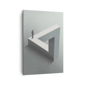 Cuadro sobre lienzo - Impresión de Imagen - Una figura parada sobre un triángulo de Penrose en tonos de gris. - 70x100cm - Y, sin embargo, es posible - Decoración de pared moderna para salón y dormitorio ARTTOR