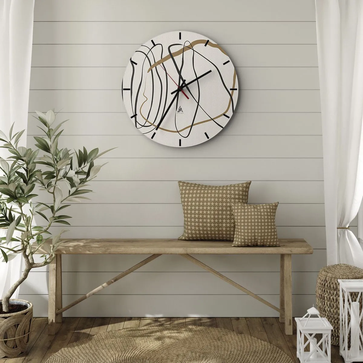 Reloj de pared - Reloj de vidrio - Composición: danza lineal - 30x30 cm