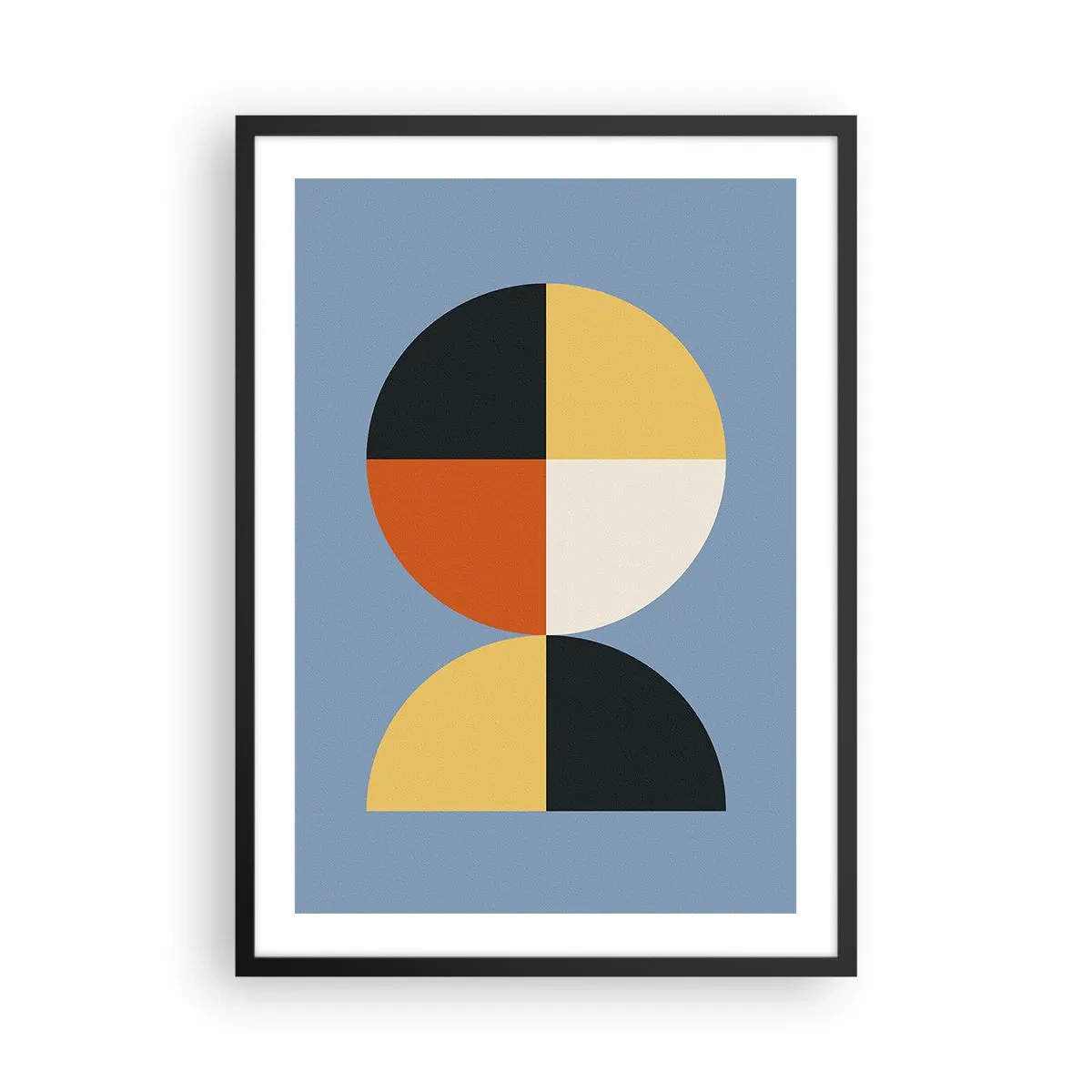 Póster en marco negro - Motivo geométrico en forma de círculo y semicírculo sobre fondo azul. - 50x70cm - Mira y cuenta - Decoración de pared moderna para salón y dormitorio ARTTOR