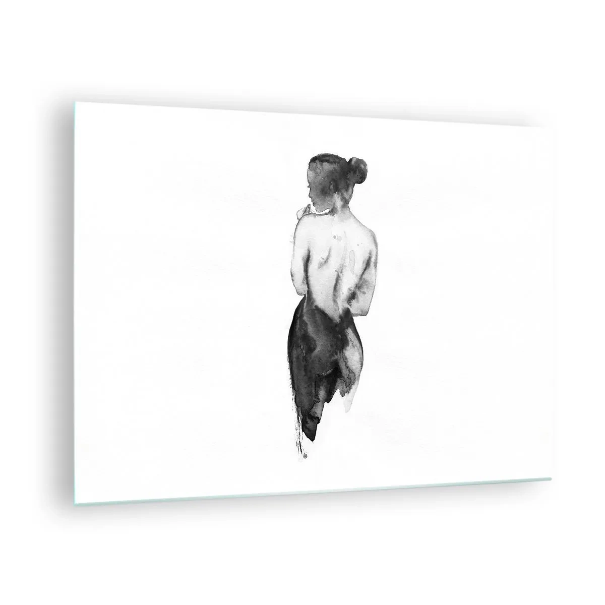 Cuadro sobre vidrio - Impresiones sobre Vidrio - Silueta en blanco y negro de una mujer en estilo acuarela. - 70x50cm - Sin ella el mundo deja de tener sentido - Decoración de pared moderna para salón y dormitorio ARTTOR