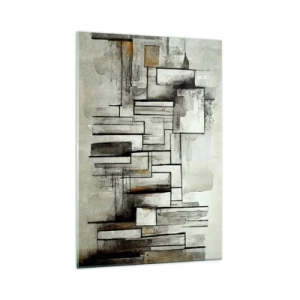 Cuadro sobre vidrio - Impresiones sobre Vidrio - Rectángulos abstractos en tonos de gris y negro. - 70x100cm - El poder de la sencillez - Decoración de pared moderna para salón y dormitorio ARTTOR