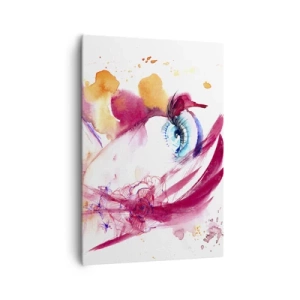 Cuadro sobre lienzo - Impresión de Imagen - Un rostro abstracto con ojos expresivos y acentos rojos. - 70x100cm - En la cercanía el mundo florece - Decoración de pared moderna para salón y dormitorio ARTTOR