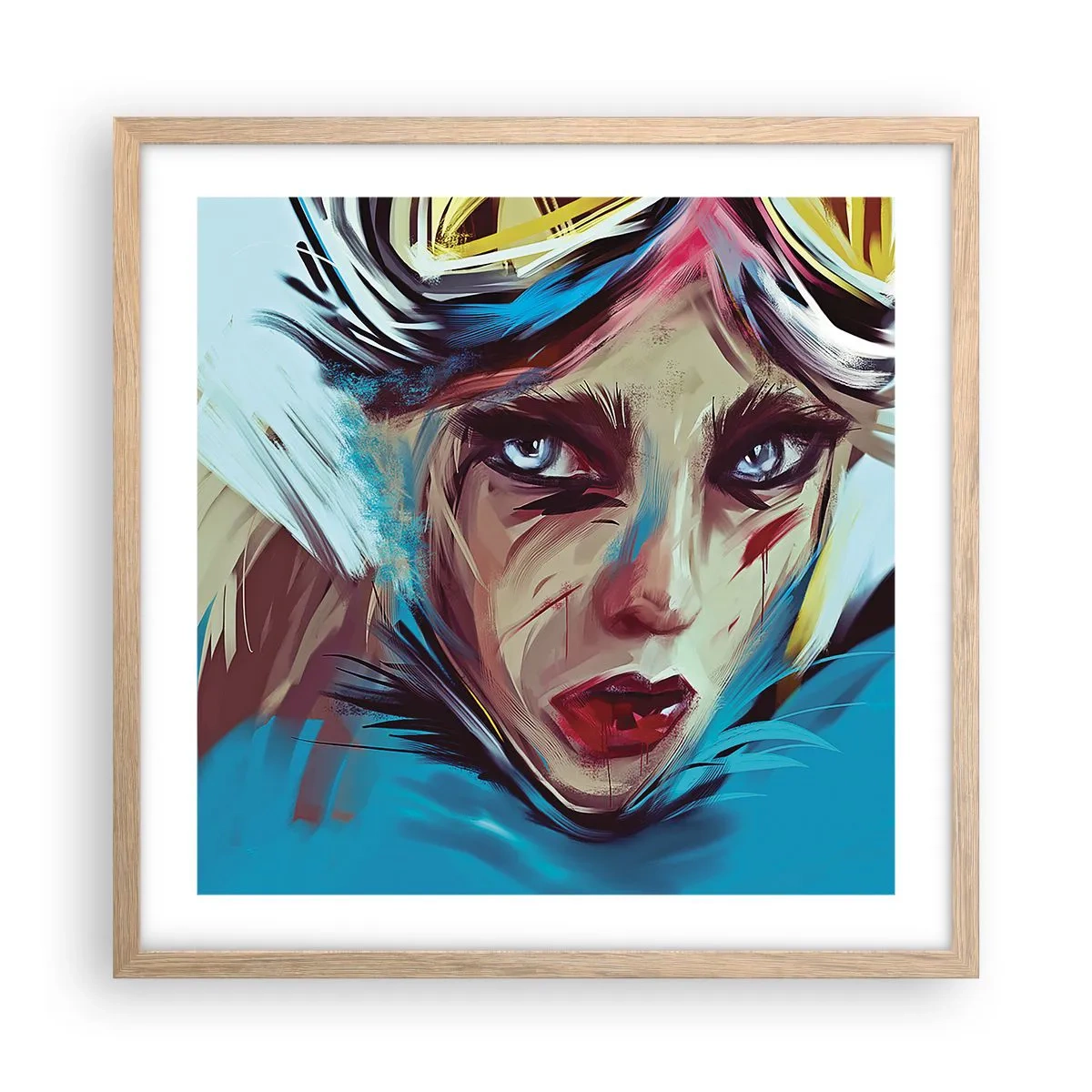 Póster en marco roble claro - Guerrera colorida - 50x50 cm