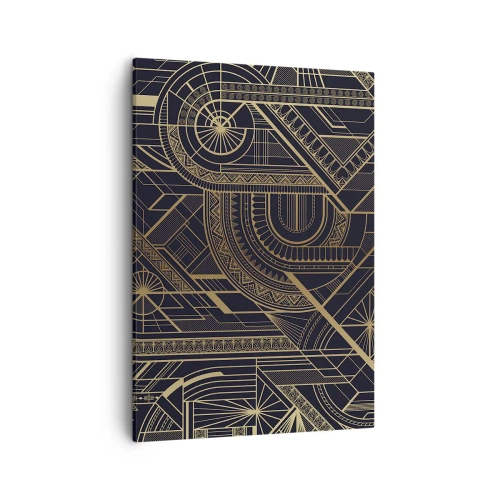 Cuadro sobre lienzo - Impresión de Imagen - Patrones geométricos dorados sobre fondo negro en estilo Art Déco - 50x70cm - Conceptos, ideas, planes - Decoración de pared moderna para salón y dormitorio ARTTOR