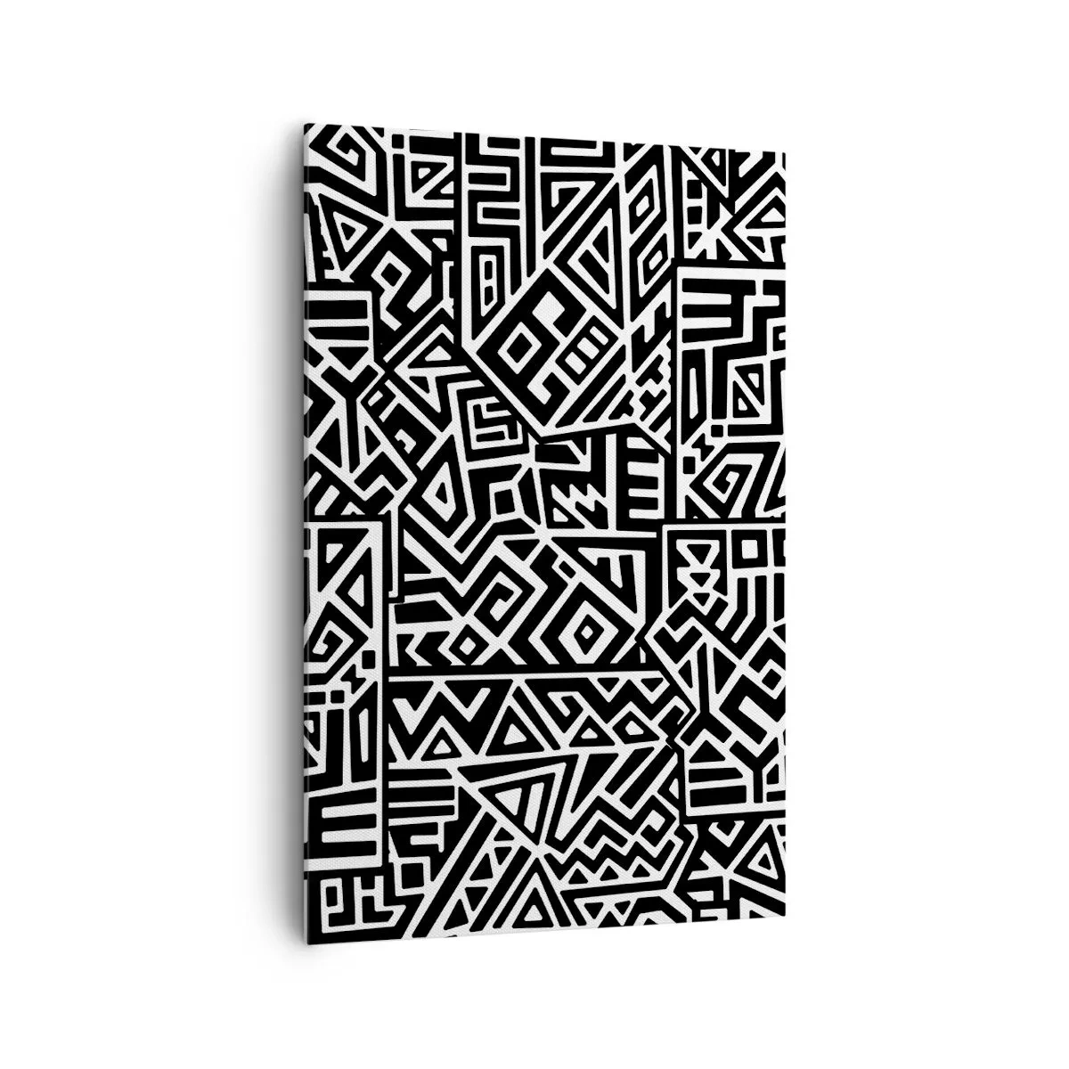 Cuadro sobre lienzo - Impresión de Imagen - Patrones geométricos en blanco y negro inspirados en la cultura precolombina. - 80x120cm - Composición precolombina - Decoración de pared moderna para salón y dormitorio ARTTOR