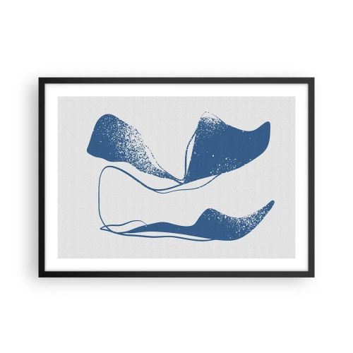Póster en marco negro - Formas abstractas en tonos azules sobre un fondo blanco. - 70x50cm - Abstracción con alas - Decoración de pared moderna para salón y dormitorio ARTTOR