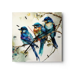 Reloj de pared - Reloj de vidrio - Tres pájaros coloridos en una rama en estilo acuarela. - 30x30cm - ¿Ofendido? - Decoración de pared moderna para salón y dormitorio ARTTOR