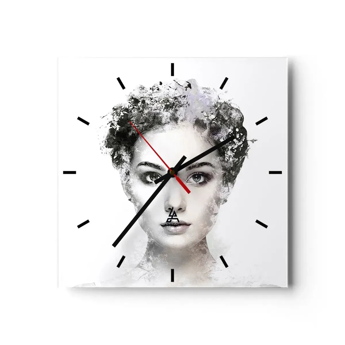 Reloj de pared - Reloj de vidrio - Un retrato artístico de una mujer con delicados acentos abstractos. - 30x30cm - Un retrato extremadamente elegante - Decoración de pared moderna para salón y dormitorio ARTTOR