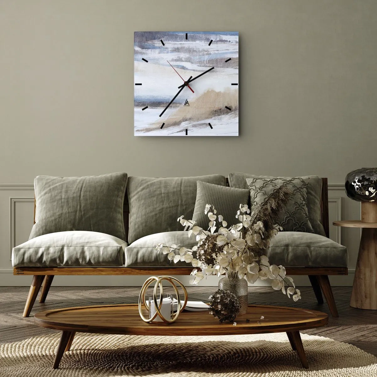 Reloj de pared - Reloj de vidrio - Composición invernal - 30x30 cm