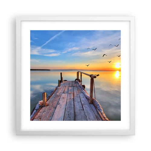 Póster en marco blanco - Caminando hacia el sol - 40x40 cm