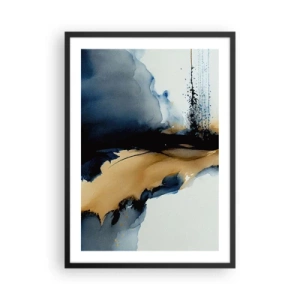 Póster en marco negro - Una composición abstracta en tonos azul marino y dorado. - 50x70cm - Tras el telón - Decoración de pared moderna para salón y dormitorio ARTTOR
