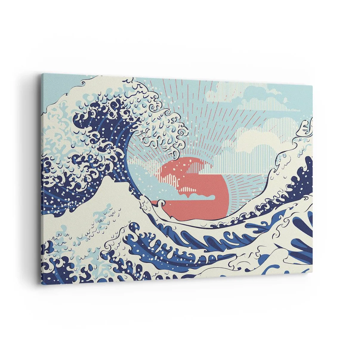 Cuadro sobre lienzo - Impresión de Imagen - Olas del océano y una puesta de sol al estilo japonés - 100x70cm - De inspiración japonesa - Decoración de pared moderna para salón y dormitorio ARTTOR