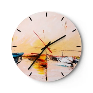 Reloj de pared - Reloj de vidrio - Atardecer en el puerto deportivo - 40x40 cm