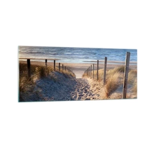 Cuadro sobre vidrio - Impresiones sobre Vidrio - El sonido del mar, el canto de los pájaros, una playa virgen entre las dunas... - 100x40 cm
