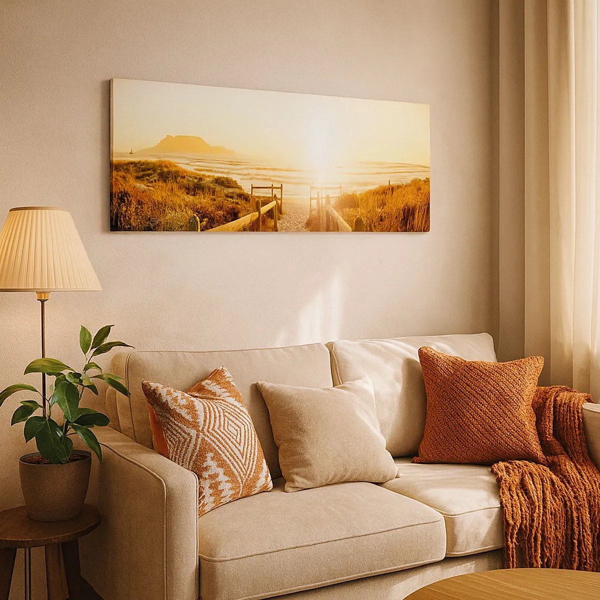 Cuadro sobre lienzo - Impresión de Imagen - A través de la duna, hacia el sol - 100x40 cm