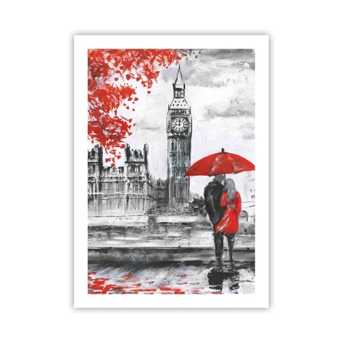 Póster - Una figura con un paraguas rojo frente al Big Ben en Londres. - 50x70cm - Londres enamora - Decoración de pared moderna para salón y dormitorio ARTTOR