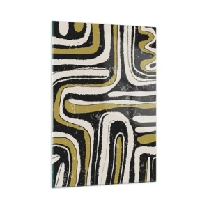 Cuadro sobre vidrio - Impresiones sobre Vidrio - Patrones abstractos en negro, blanco y dorado. - 50x70cm - Composición: tramos y callejones - Decoración de pared moderna para salón y dormitorio ARTTOR
