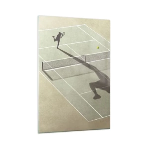 Cuadro sobre vidrio - Impresiones sobre Vidrio - La sombra de un tenista en la cancha durante un partido de tenis. - 80x120cm - Véncete a ti mismo - Decoración de pared moderna para salón y dormitorio ARTTOR