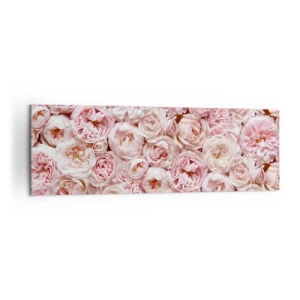Cuadro sobre lienzo - Impresión de Imagen - Delicadas rosas en tonos rosa por toda la superficie. - 160x50cm - Salpicado de rosas - Decoración de pared moderna para salón y dormitorio ARTTOR
