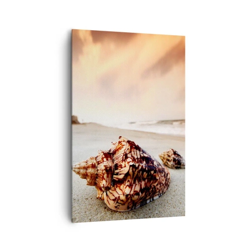 Cuadro sobre lienzo - Impresión de Imagen - Conchas en la playa al atardecer - 80x120cm - Los exiliados de las olas - Decoración de pared moderna para salón y dormitorio ARTTOR