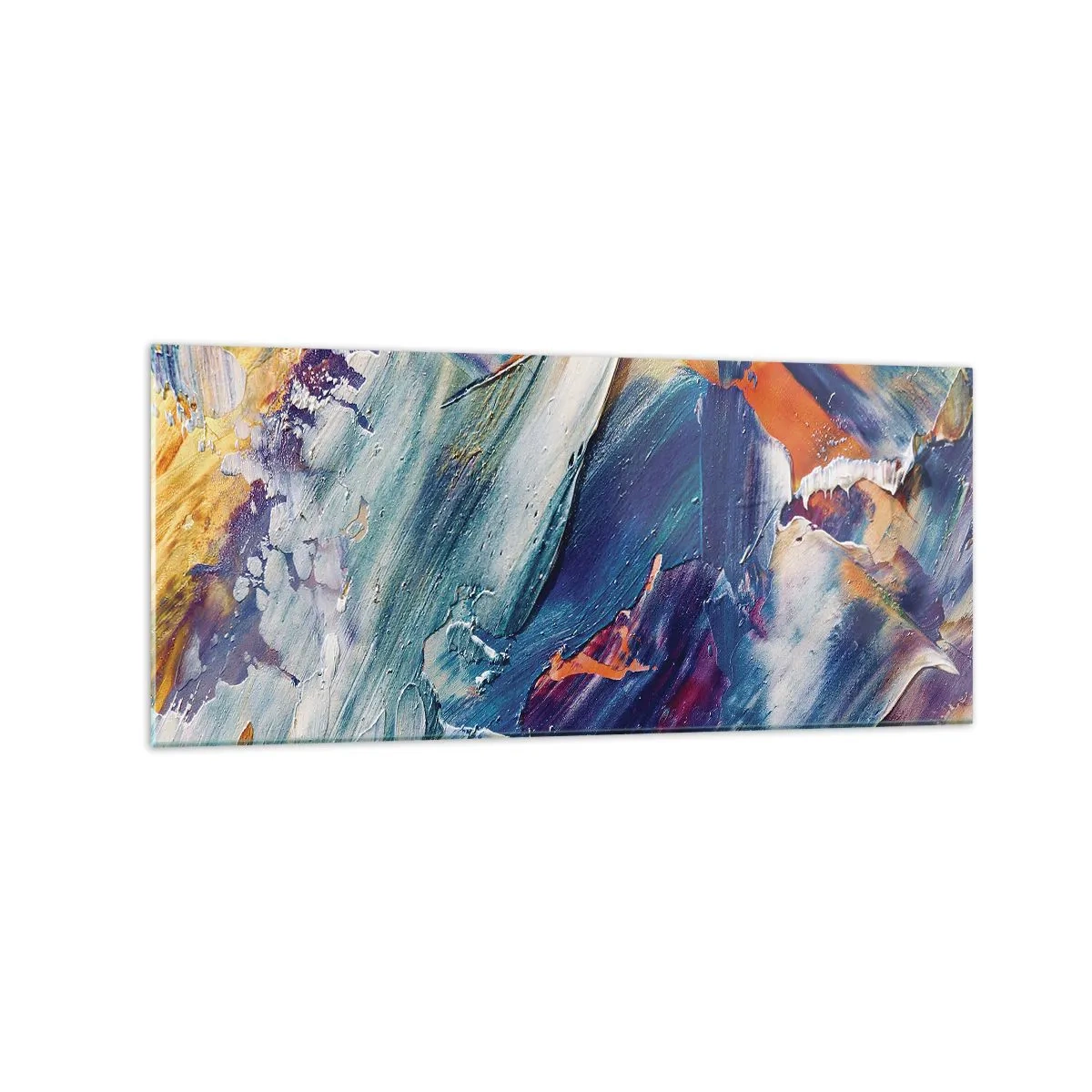 Cuadro sobre vidrio - Impresiones sobre Vidrio - Abstracción colorida con textura de pintura acrílica. - 120x50cm - Confusión de colores - Decoración de pared moderna para salón y dormitorio ARTTOR