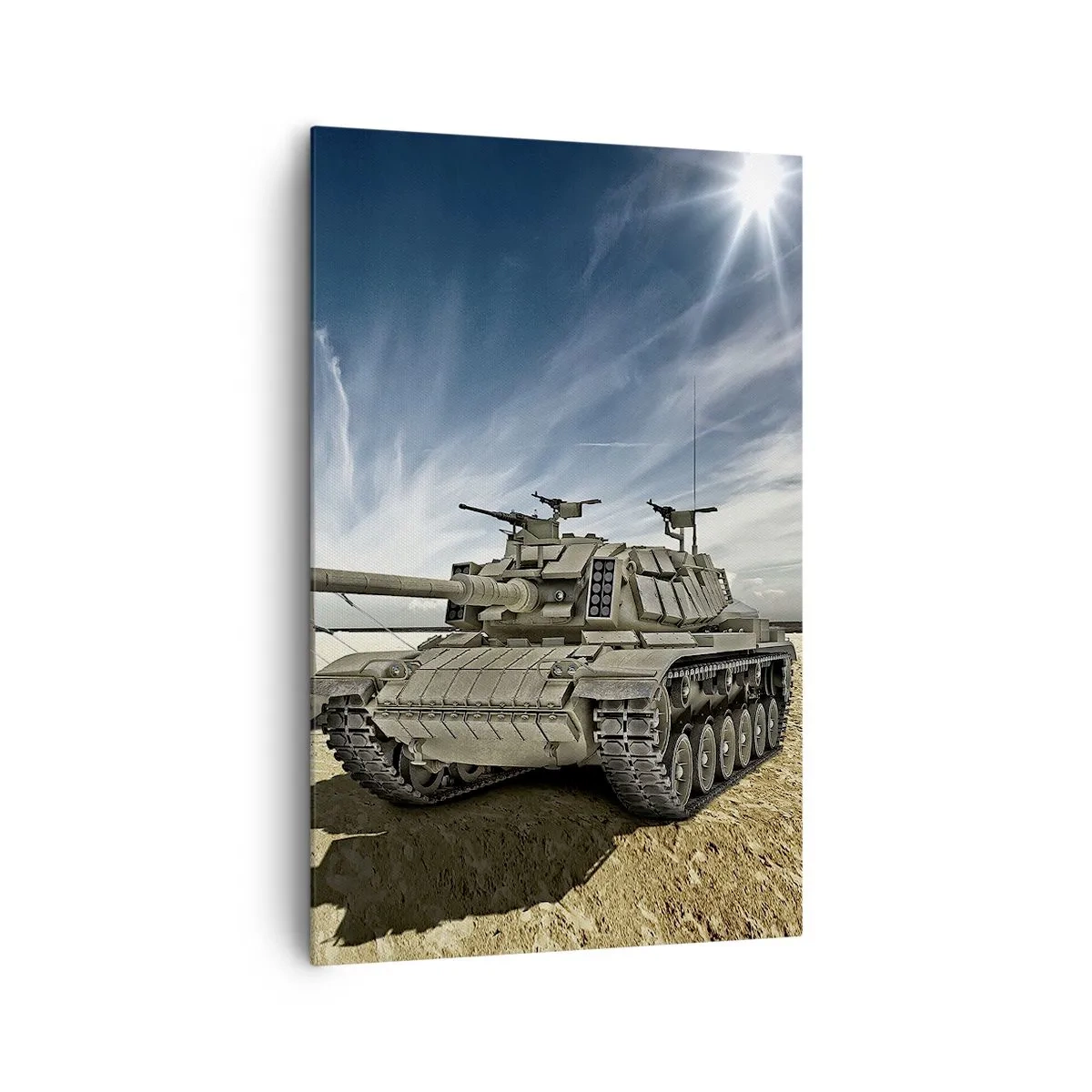 Cuadro sobre lienzo - Impresión de Imagen - Un tanque junto a una tienda militar en una zona desértica. - 80x120cm - Campaña militar - Decoración de pared moderna para salón y dormitorio ARTTOR