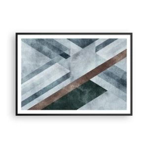 Póster en marco negro - Formas geométricas en tonos fríos de azul y marrón. - 100x70cm - Sofisticada elegancia de la geometría - Decoración de pared moderna para salón y dormitorio ARTTOR