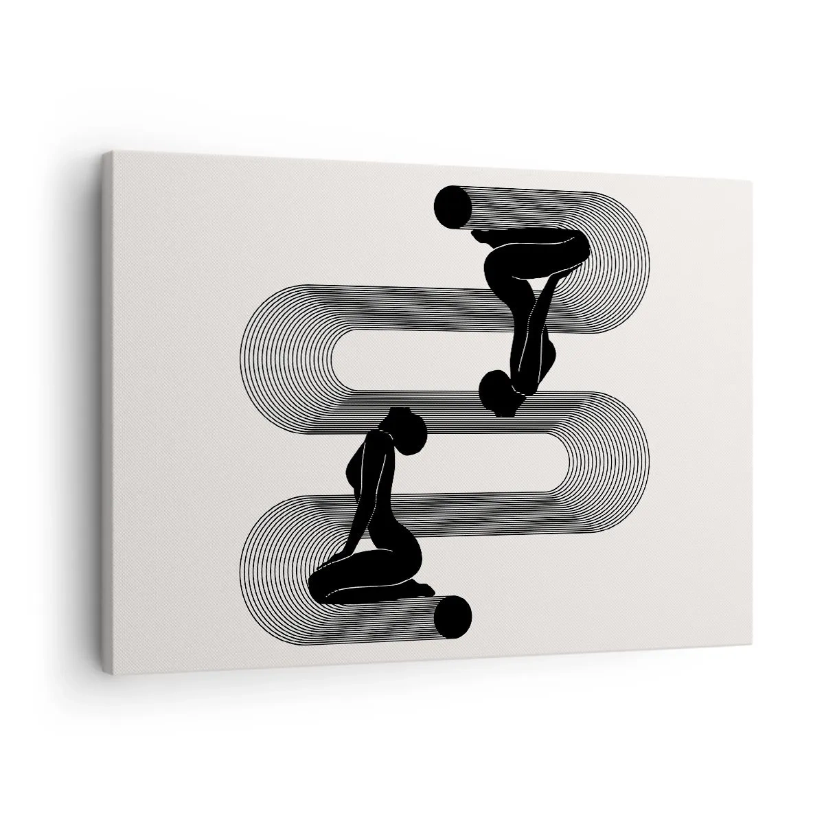 Cuadro sobre lienzo - Impresión de Imagen - Siluetas negras con líneas geométricas sobre un fondo claro - 70x50cm - Simetría sensual - Decoración de pared moderna para salón y dormitorio ARTTOR