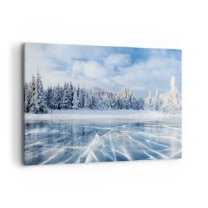 Cuadro sobre lienzo - Impresión de Imagen - Un lago congelado rodeado de un bosque cubierto de nieve. - 100x70cm - Vista deslumbrante y cristalina - Decoración de pared moderna para salón y dormitorio ARTTOR
