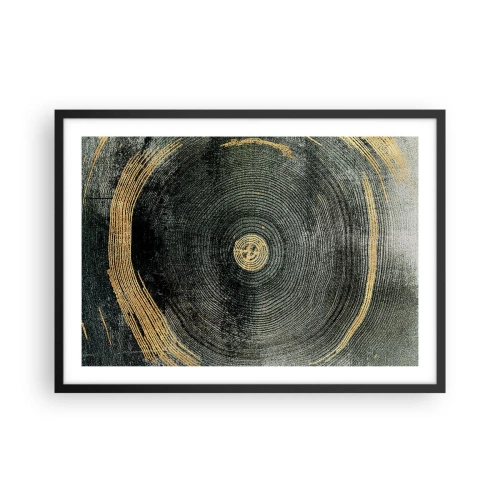 Póster en marco negro - Círculos concéntricos con acentos dorados. - 70x50cm - Cambio y perpetuidad - Decoración de pared moderna para salón y dormitorio ARTTOR