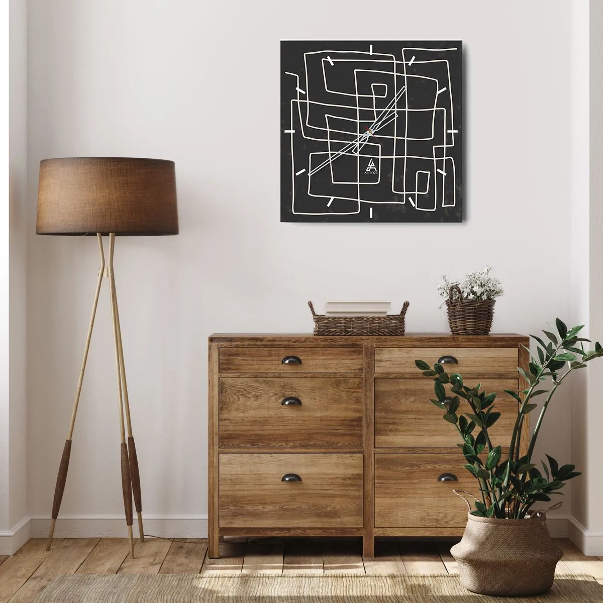 Reloj de pared - Reloj de vidrio - Patrón geométrico abstracto sobre un fondo oscuro - 30x30cm - No es tan sencillo - Decoración de pared moderna para salón y dormitorio ARTTOR