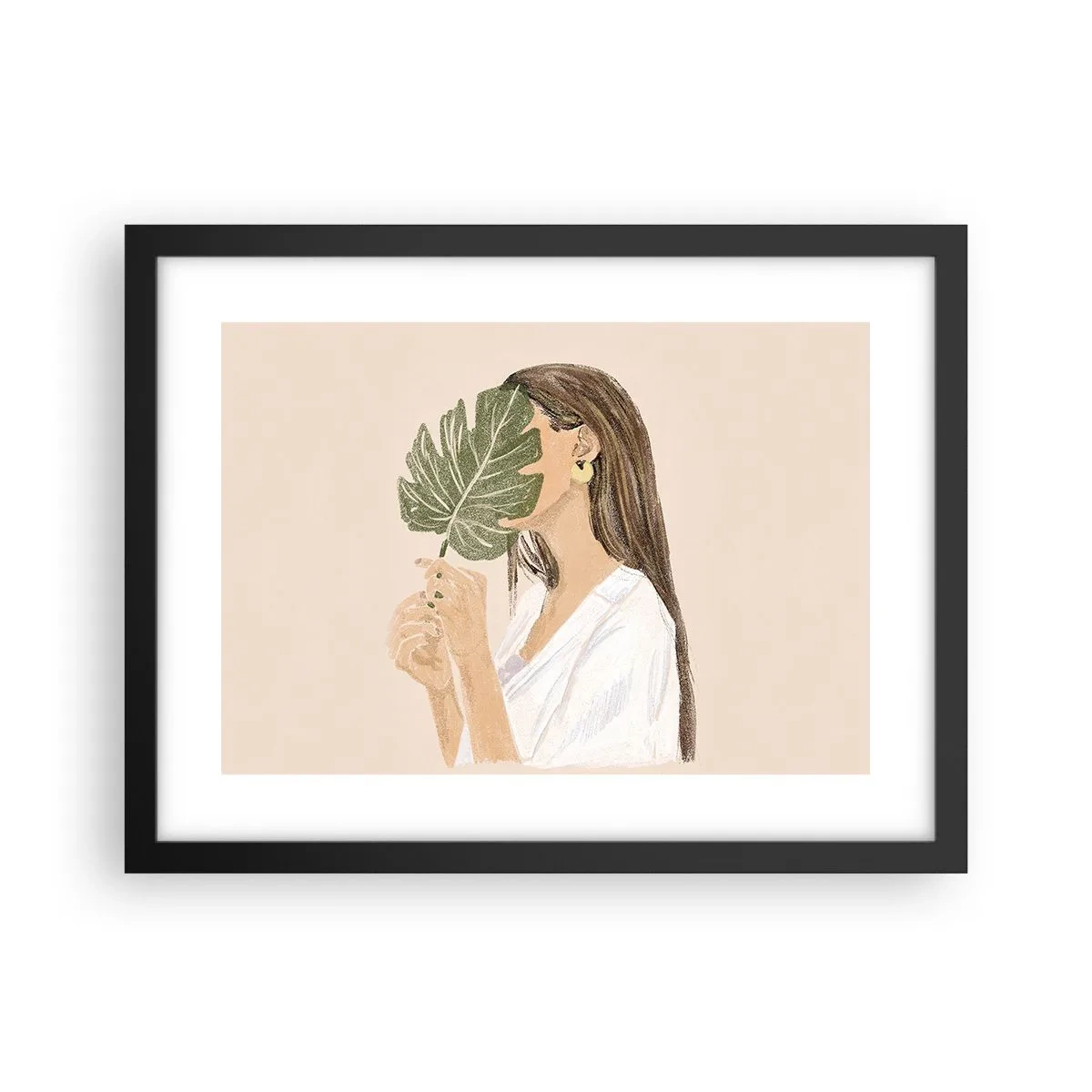 Póster en marco negro - Retrato misterioso con un abanico - 40x30 cm