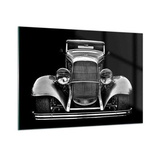 Cuadro sobre vidrio - Impresiones sobre Vidrio - Una vista frontal de un coche retro clásico. - 100x70cm - Un verdadero caballero - Decoración de pared moderna para salón y dormitorio ARTTOR
