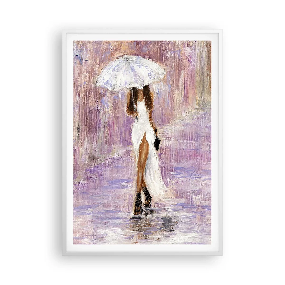 Póster en marco blanco - En la lluvia de lilas - 70x100 cm