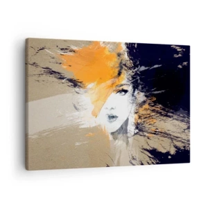 Cuadro sobre lienzo - Impresión de Imagen - Retrato abstracto de una mujer con colores intensos. - 70x50cm - Y se convierte en luz - Decoración de pared moderna para salón y dormitorio ARTTOR