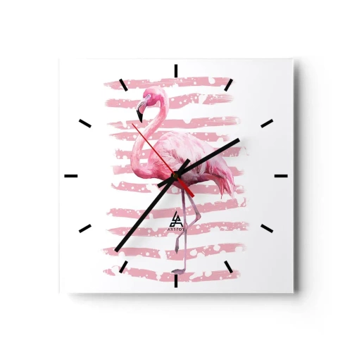 Reloj de pared - Reloj de vidrio - Flamenco veraniego - 40x40 cm