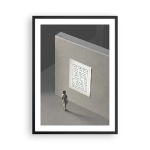 Póster en marco negro - Una figura frente a un laberinto minimalista. - 50x70cm - ¿Pero dónde estoy? - Decoración de pared moderna para salón y dormitorio ARTTOR