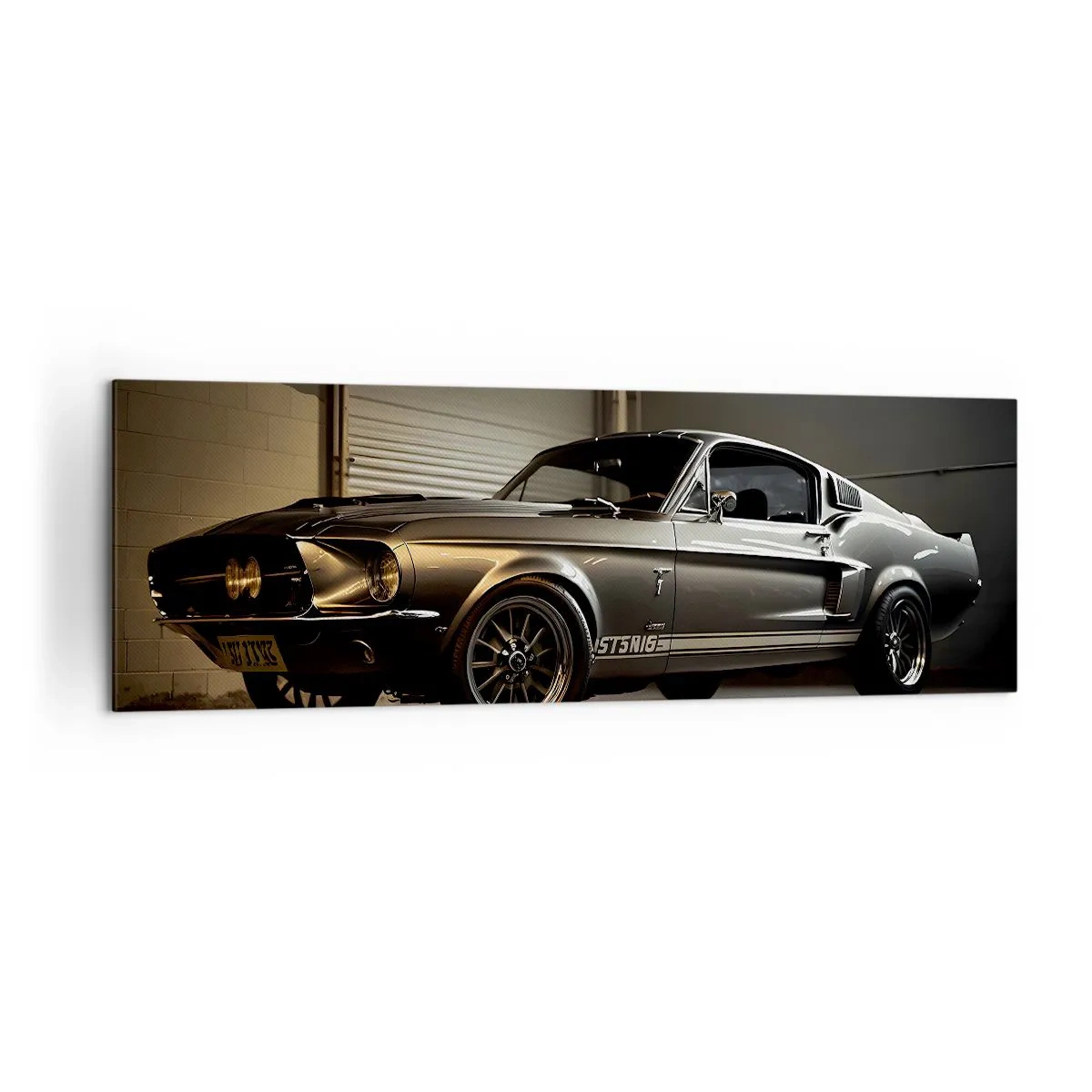 Cuadro sobre lienzo - Impresión de Imagen - Coche clásico en garaje retro - 160x50cm - Un retorno al pasado - Decoración de pared moderna para salón y dormitorio ARTTOR