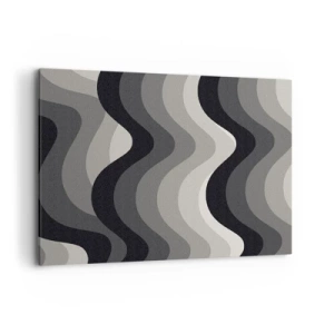 Cuadro sobre lienzo - Impresión de Imagen - Patrones ondulados en blanco y negro en tonos de gris. - 100x70cm - Ola tras ola - Decoración de pared moderna para salón y dormitorio ARTTOR