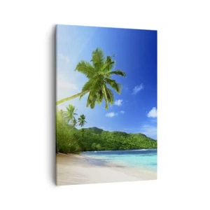Cuadro sobre lienzo - Impresión de Imagen - Playa tropical con palmeras y mar turquesa. - 50x70cm - Un suave toque tropical - Decoración de pared moderna para salón y dormitorio ARTTOR