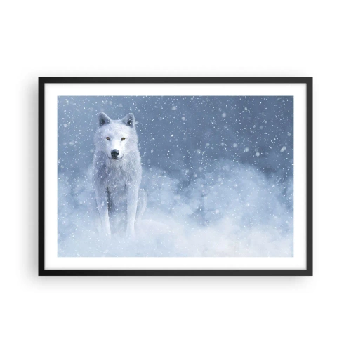 Póster en marco negro - Lobo blanco en un paisaje nevado - 70x50cm - El espíritu del invierno - Decoración de pared moderna para salón y dormitorio ARTTOR