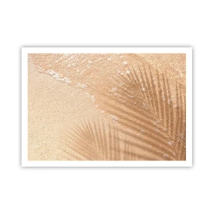 Póster - La sombra de una palmera sobre la arena con un delicado patrón de ondas. - 100x70cm - La sombra de un verano caluroso - Decoración de pared moderna para salón y dormitorio ARTTOR