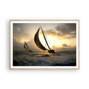Póster en marco roble claro - En contra y a favor del viento - 100x70 cm