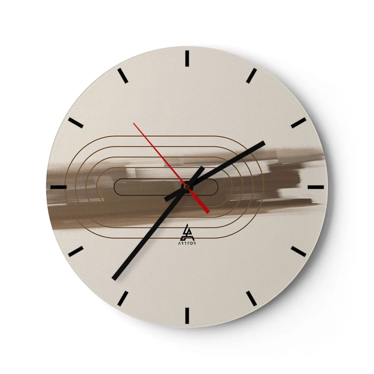 Reloj de pared - Reloj de vidrio - Un patrón minimalista con líneas y fondo beige. - 30x30cm - Un soplo de gris - Decoración de pared moderna para salón, cocina y dormitorio ARTTOR