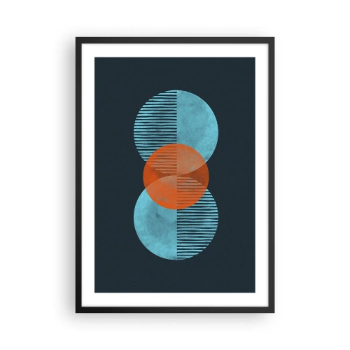 Póster en marco negro - Círculos simétricos en tonos azules y naranjas con líneas. - 50x70cm - Composición simétrica - Decoración de pared moderna para salón y dormitorio ARTTOR